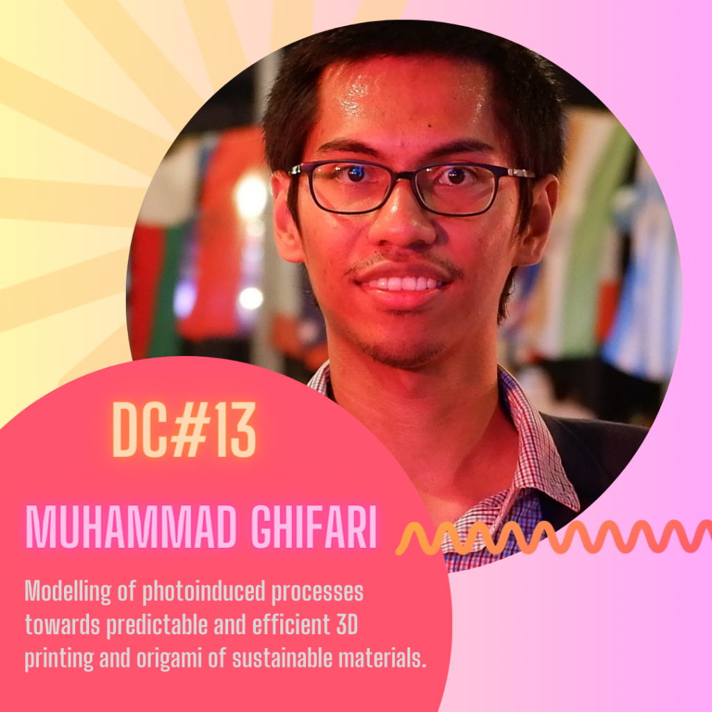 photo of MUHAMMAD_GHIFARI , description text of his Modelling of photoinduced processes towards predictable and efficient 3D printing and origami of sustainable materials