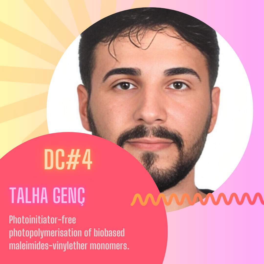 photo of TALHA_GENÇ , description text of his Photoinitiator-free photopolymerisation of biobased maleimides-vinylether monomers