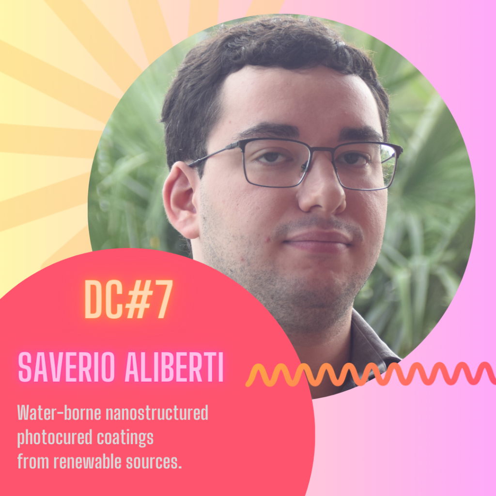 photo of SAVERIO_ALIBERTI , description text of his Water-borne nanostructured photocured coatings from renewable sources